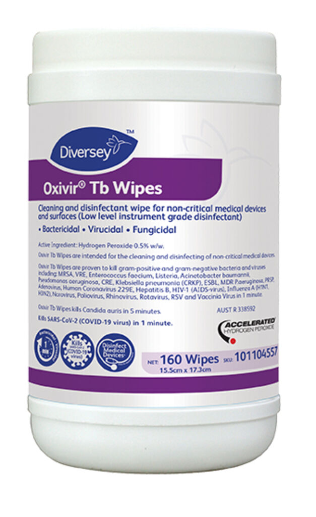 Oxivir Tb Wipes 12x160pc - Cleaning and disinfectant wipe for non-critical medical devices and surfaces (Low level instrument grade disinfectant)